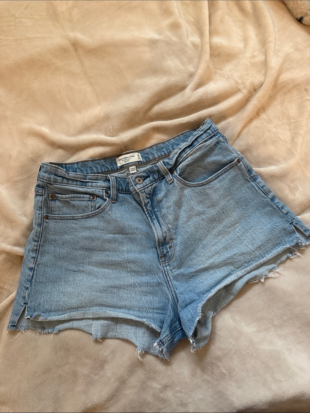 Abercrombie & Fitch Curve Love Light Blue High-Rise Denim Cutoff Shorts